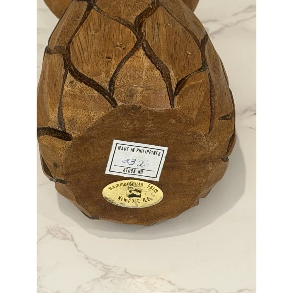 Vintage Hand Carved Wood Pillar Candle Holder Made in Philippines 8